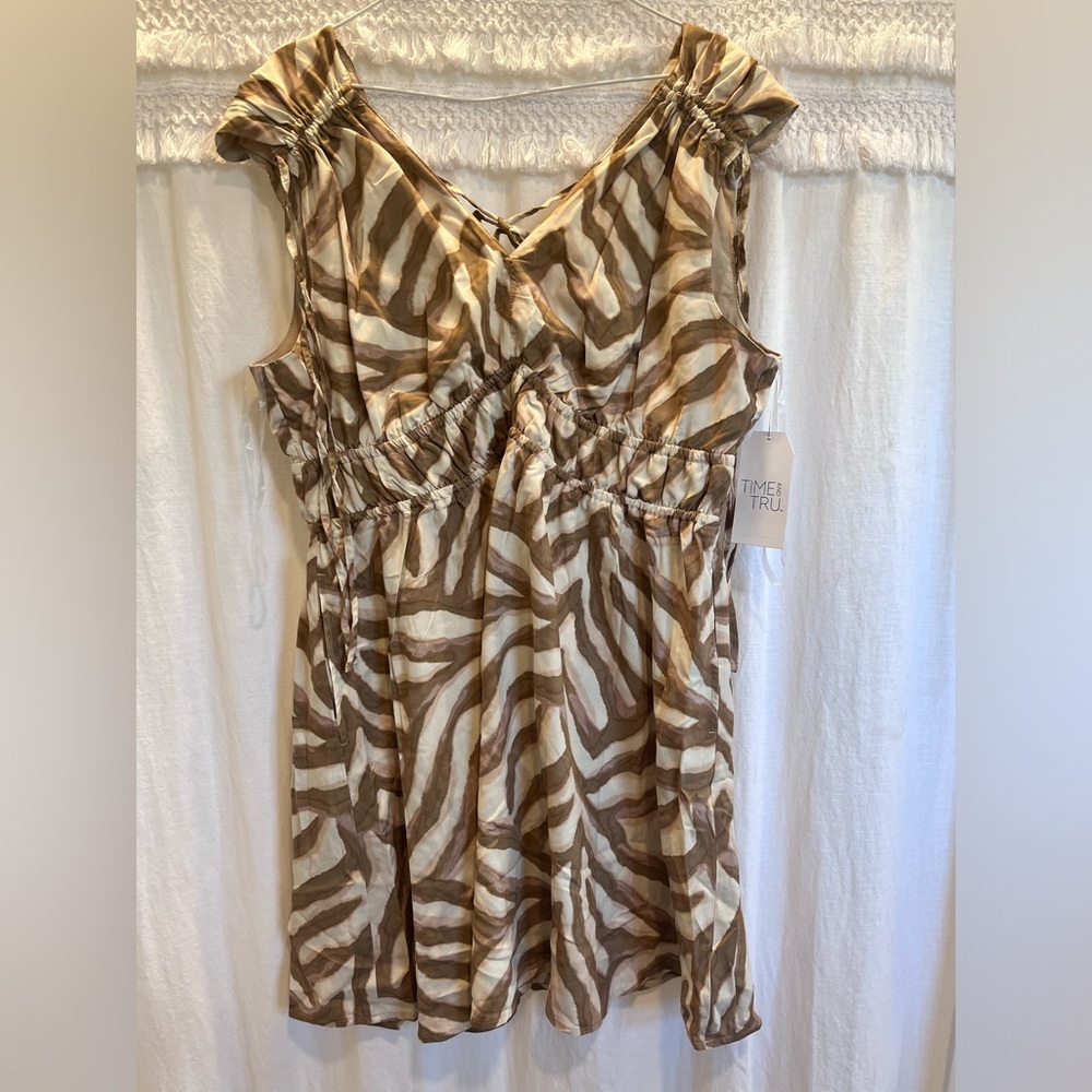 Time and Tru Brown and Cream Patterned Dress